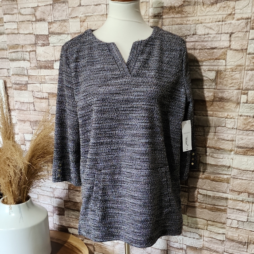 Liz Claiborne Women's Textured Knit Top - Sweater  Blue-Gray Brand New